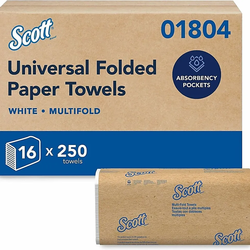 Scott® Multifold Paper Towels, Absorbency Pockets™, 9.2" x 9.4" sheets, White, 250 Sheets Per Pack, 16 Packs Per Case, 4,000 Sheets Per Case