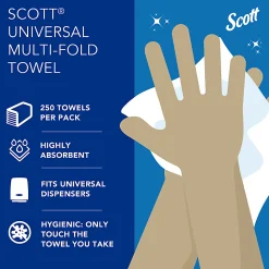 Scott® Multi-Fold 2-Ply Paper Towels, 250 Sheets Per Pack, Case Of 16 Packs