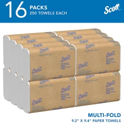 Scott® Multi-Fold 2-Ply Paper Towels, 250 Sheets Per Pack, Case Of 16 Packs