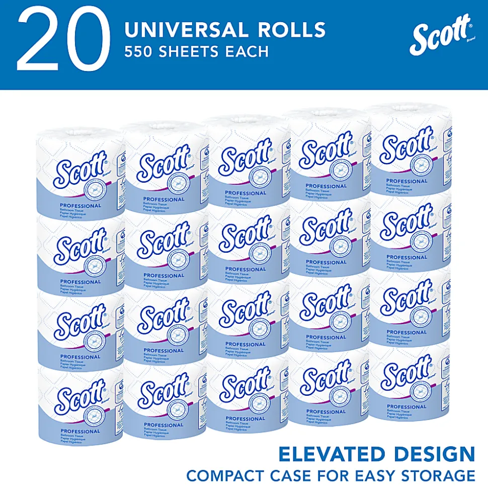 Scott® Professional 2-Ply Standard Roll Toilet Paper with Elevated Design, 100% Recycled, 550 Sheets Per Roll, Pack Of 20 Rolls