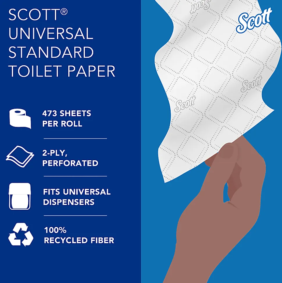 Scott® Professional 100% Recycled Fiber Standard Toilet Paper, Elevated Design, 2-Ply, Individually Wrapped, 473 Sheets Per Roll, Pack Of 80 Rolls