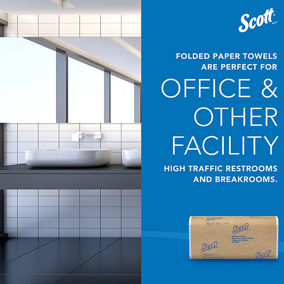 Scott® 100% Recycled Fiber Multifold Paper Towels, 9.2" x 9.4", White, 250 Towels Per Pack, Carton Of 16 Packs