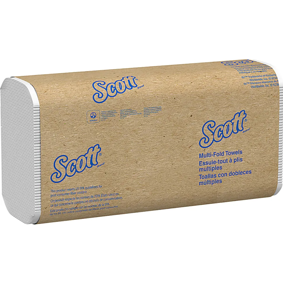 Scott® 100% Recycled Fiber Multifold Paper Towels, 9.2" x 9.4", White, 250 Towels Per Pack, Carton Of 16 Packs
