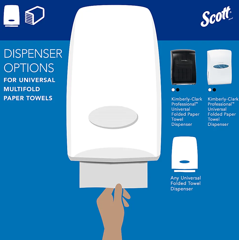 Scott® 100% Recycled Fiber Multifold Paper Towels, 9.2" x 9.4", White, 250 Towels Per Pack, Carton Of 16 Packs