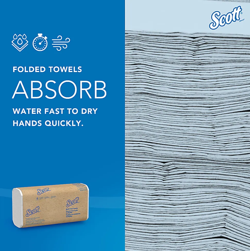 Scott® 100% Recycled Fiber Multifold Paper Towels, 9.2" x 9.4", White, 250 Towels Per Pack, Carton Of 16 Packs