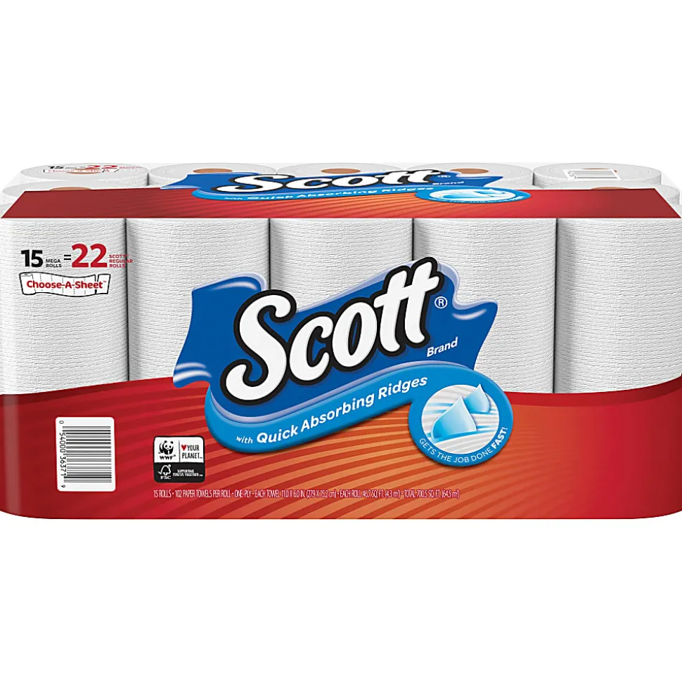 Scott® Select-A-Size® Mega 1-Ply Paper Towels, 102 Sheets Per Roll, Pack Of 15 Rolls
