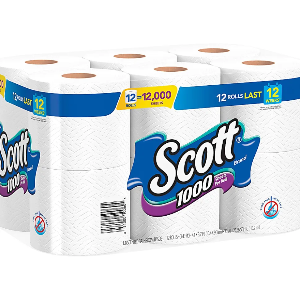 Scott® 1000 Toilet Paper, 1000 Sheets Per Roll, Pack Of 12 Rolls
