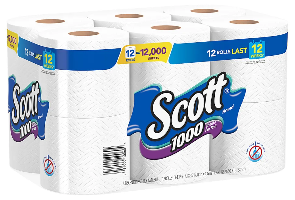 Scott® 1000 Toilet Paper, 1000 Sheets Per Roll, Pack Of 12 Rolls