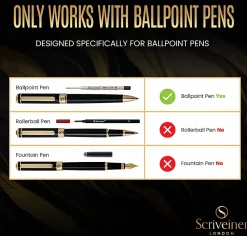 Scriveiner Ballpoint Ink Refills, Medium Point, 1.0mm, Blue Ink, 4 per pack