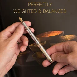 Scriveiner Classic Fountain Pen, Medium Point, 0.7 mm, Black/Gold Barrel, Black/Blue Ink