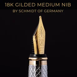 Scriveiner Classic Fountain Pen, Medium Point, 0.7 mm, Silver Chrome/Gold Barrel, Black/Blue Ink