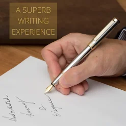 Scriveiner Classic Fountain Pen, Medium Point, 0.7 mm, Silver Chrome/Gold Barrel, Black/Blue Ink