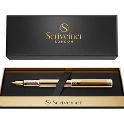 Scriveiner Classic Fountain Pen, Medium Point, 0.7 mm, Gold Barrel, Black/Blue Ink