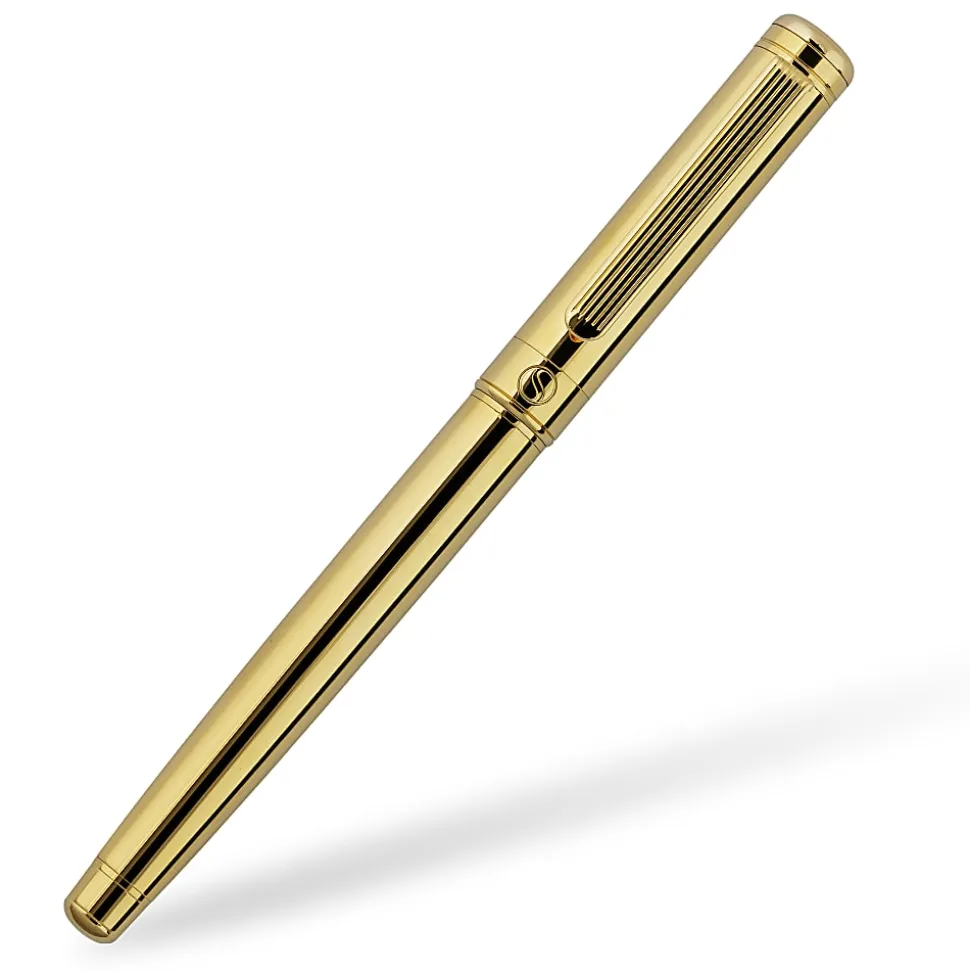 Scriveiner Classic Fountain Pen, Medium Point, 0.7 mm, Gold Barrel, Black/Blue Ink