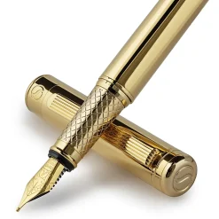 Scriveiner Classic Fountain Pen, Medium Point, 0.7 mm, Gold Barrel, Black/Blue Ink