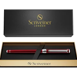 Scriveiner Classic Rollerball Pen, Medium Point, 0.7 mm, Deep Crimson/Silver Barrel, Black Ink