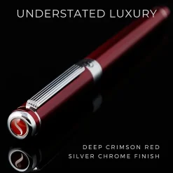 Scriveiner Classic Rollerball Pen, Medium Point, 0.7 mm, Deep Crimson/Silver Barrel, Black Ink