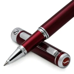 Scriveiner Classic Rollerball Pen, Medium Point, 0.7 mm, Deep Crimson/Silver Barrel, Black Ink