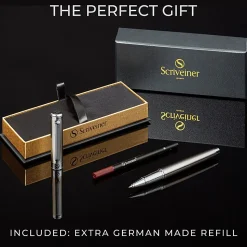 Scriveiner Classic Rollerball Pen, Medium Point, 0.7 mm, Steel/Silver Barrel, Black Ink