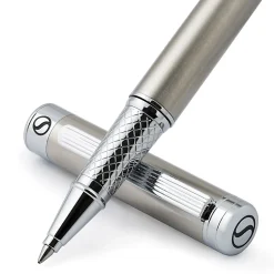 Scriveiner Classic Rollerball Pen, Medium Point, 0.7 mm, Steel/Silver Barrel, Black Ink