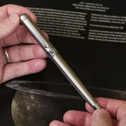 Scriveiner Classic Rollerball Pen, Medium Point, 0.7 mm, Steel/Silver Barrel, Black Ink