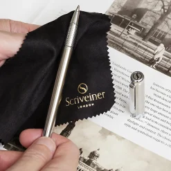 Scriveiner Classic Rollerball Pen, Medium Point, 0.7 mm, Steel/Silver Barrel, Black Ink