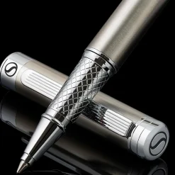 Scriveiner Classic Rollerball Pen, Medium Point, 0.7 mm, Steel/Silver Barrel, Black Ink