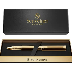 Scriveiner Classic Rollerball Pen, Medium Point, 0.7 mm, Gold Barrel, Black Ink