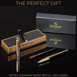 Scriveiner Classic Rollerball Pen, Medium Point, 0.7 mm, Gold Barrel, Black Ink