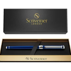 Scriveiner Classic Rollerball Pen, Medium Point, 0.7 mm, Midnight Blue/Silver Barrel, Black Ink