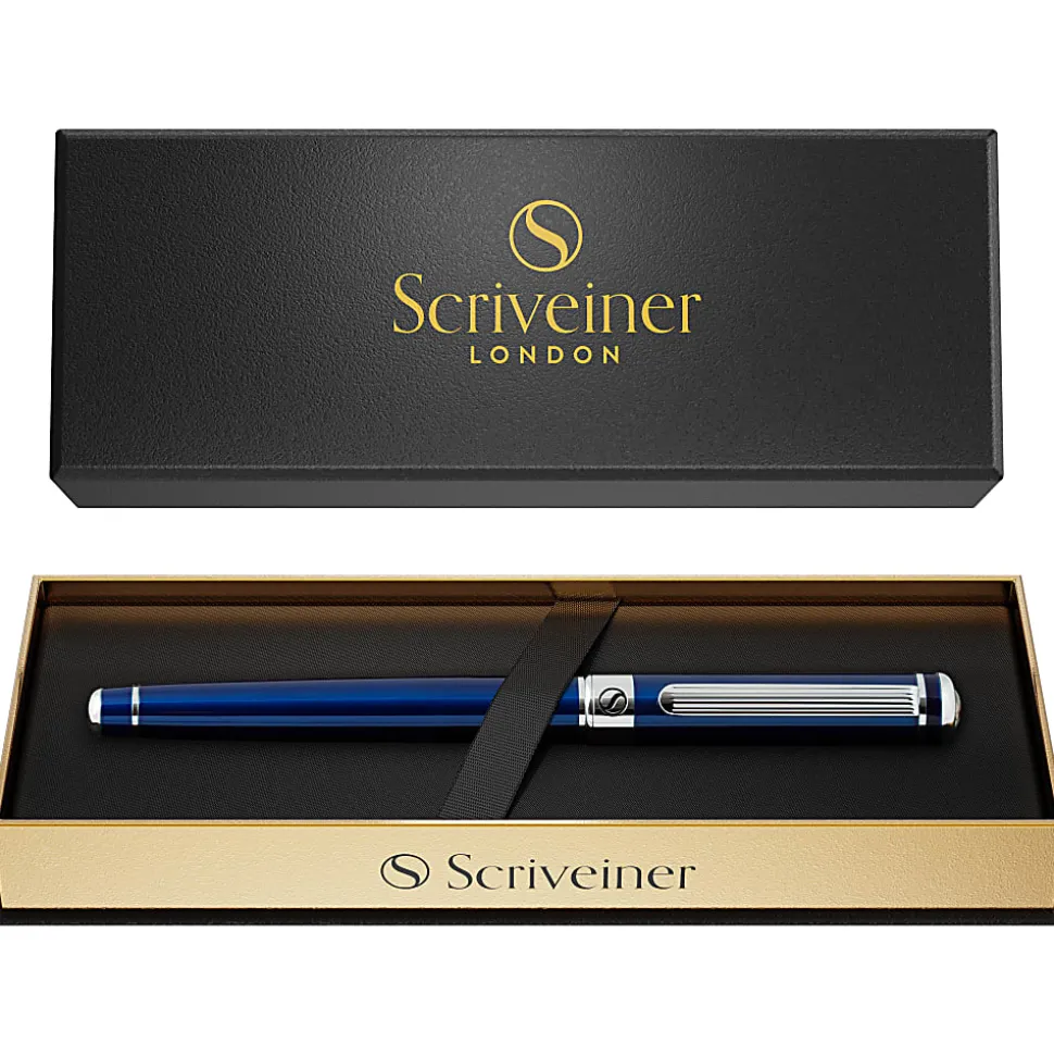 Scriveiner Classic Rollerball Pen, Medium Point, 0.7 mm, Midnight Blue/Silver Barrel, Black Ink