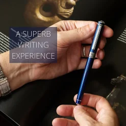 Scriveiner Classic Rollerball Pen, Medium Point, 0.7 mm, Midnight Blue/Silver Barrel, Black Ink