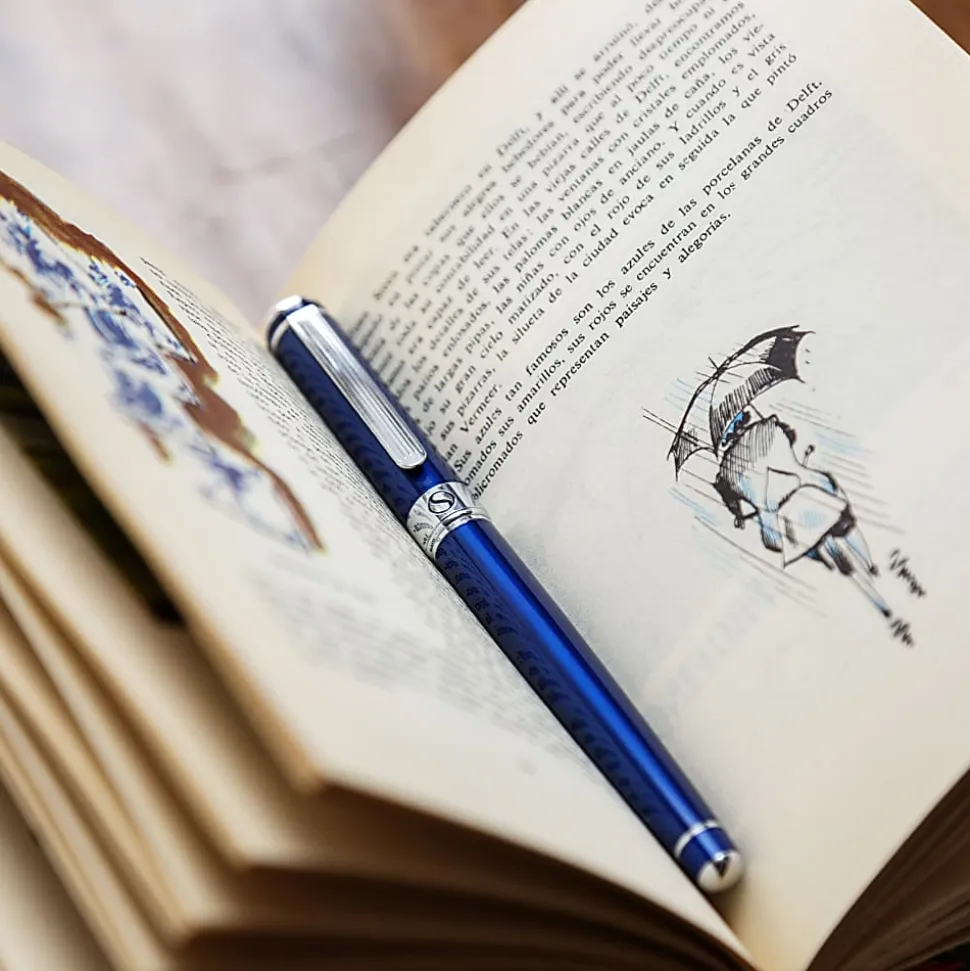 Scriveiner Classic Rollerball Pen, Medium Point, 0.7 mm, Midnight Blue/Silver Barrel, Black Ink
