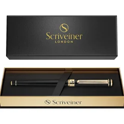 Scriveiner Classic Rollerball Pen, Medium Point, 0.7 mm, Black/Gold Barrel, Black Ink