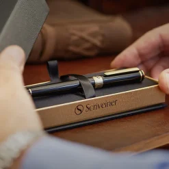 Scriveiner Classic Rollerball Pen, Medium Point, 0.7 mm, Black/Gold Barrel, Black Ink