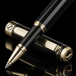 Scriveiner Classic Rollerball Pen, Medium Point, 0.7 mm, Black/Gold Barrel, Black Ink