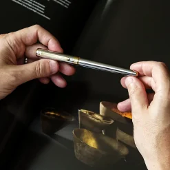 Scriveiner Classic Rollerball Pen, Medium Point, 0.7 mm, Silver Chrome/Gold Barrel, Black Ink
