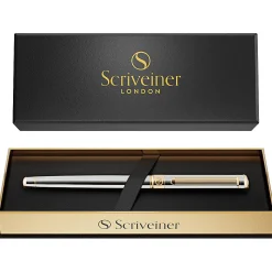 Scriveiner Classic Rollerball Pen, Medium Point, 0.7 mm, Silver Chrome/Gold Barrel, Black Ink