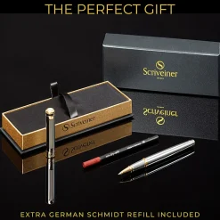 Scriveiner Classic Rollerball Pen, Medium Point, 0.7 mm, Silver Chrome/Gold Barrel, Black Ink
