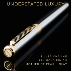 Scriveiner Classic Rollerball Pen, Medium Point, 0.7 mm, Silver Chrome/Gold Barrel, Black Ink