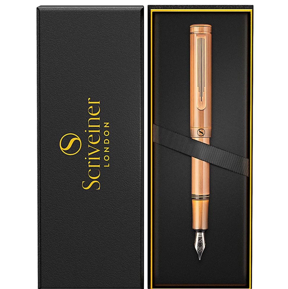 Scriveiner EDC Luxury Fountain Pen, Medium Nib, 0.7 mm, Copper Barrel, Black And Blue