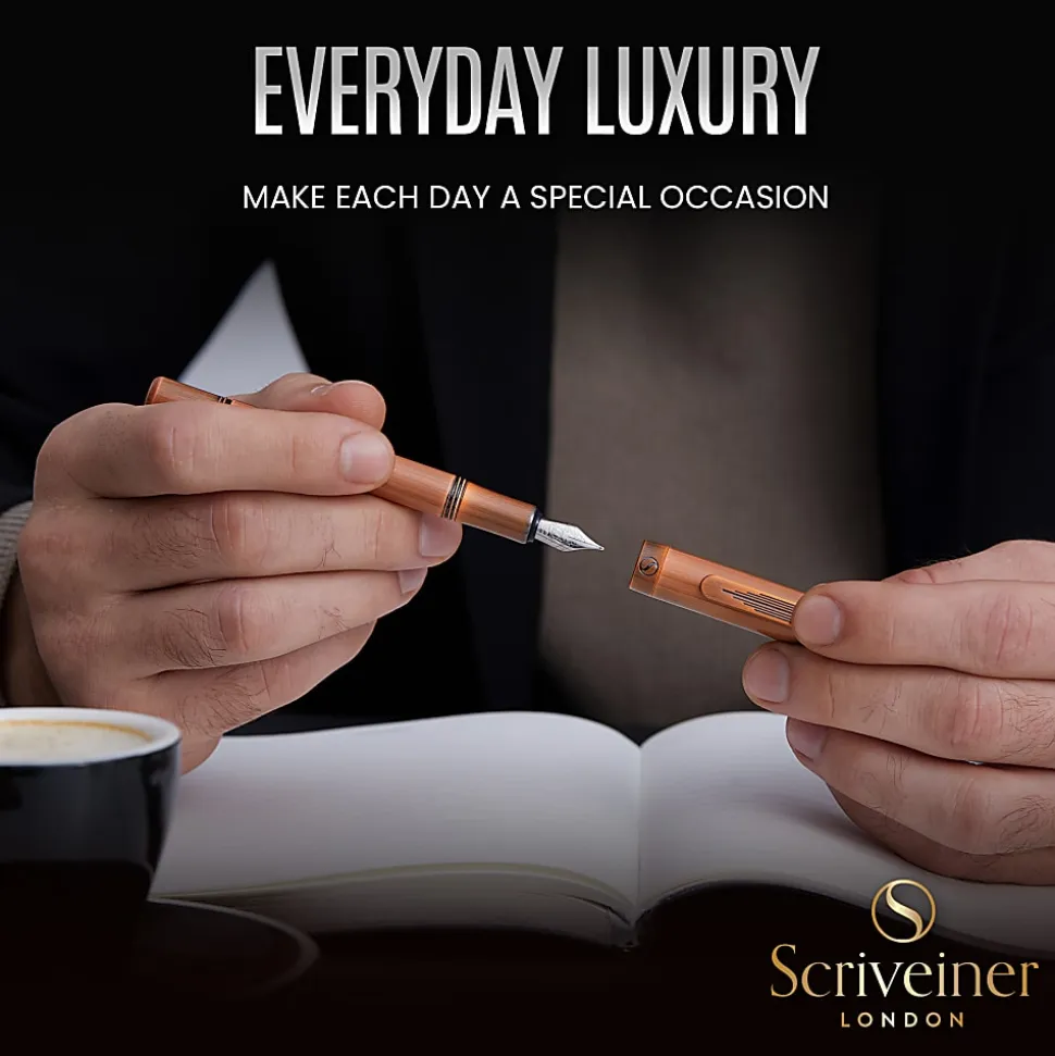 Scriveiner EDC Luxury Fountain Pen, Medium Nib, 0.7 mm, Copper Barrel, Black And Blue