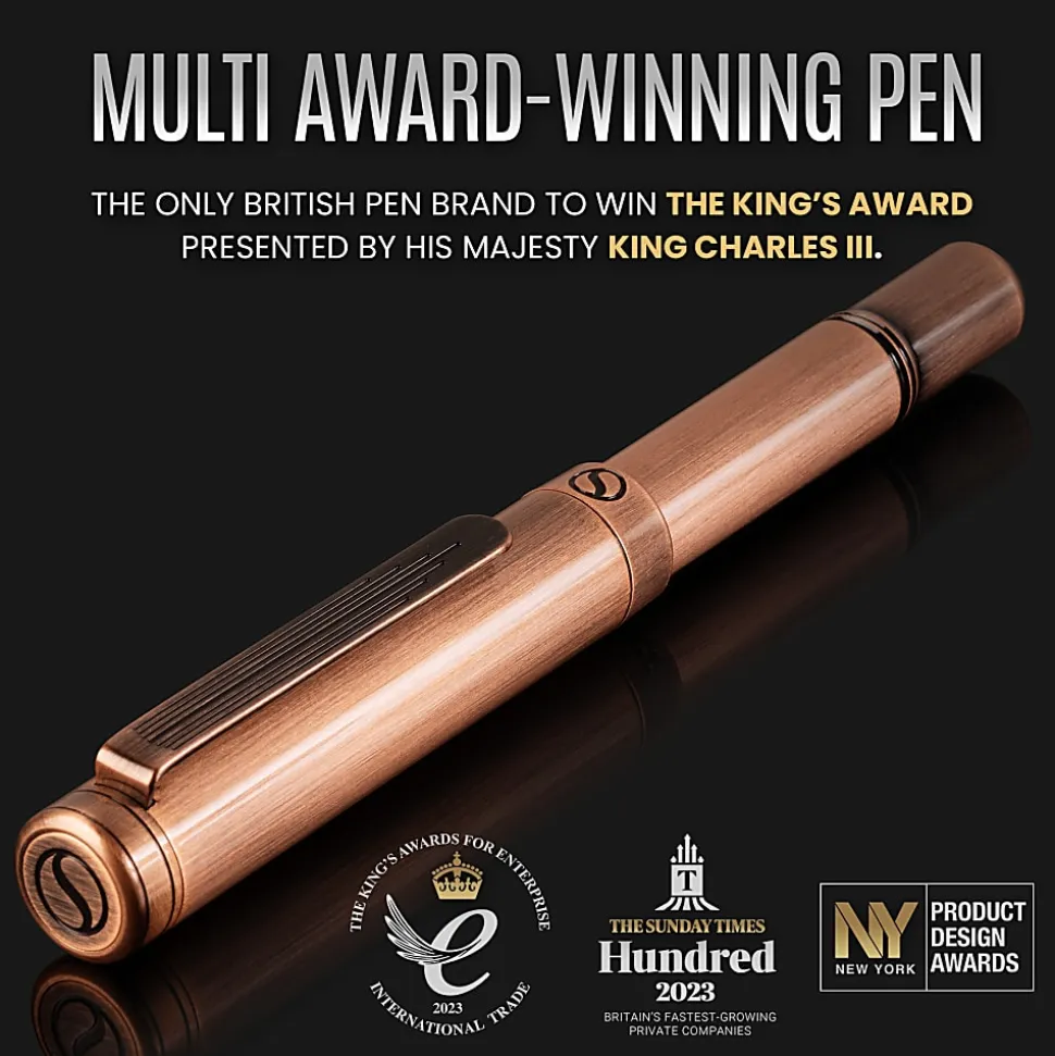 Scriveiner EDC Luxury Fountain Pen, Medium Nib, 0.7 mm, Copper Barrel, Black And Blue