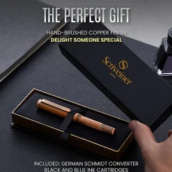 Scriveiner EDC Luxury Fountain Pen, Medium Nib, 0.7 mm, Copper Barrel, Black And Blue