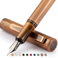 Scriveiner EDC Luxury Fountain Pen, Medium Nib, 0.7 mm, Copper Barrel, Black And Blue