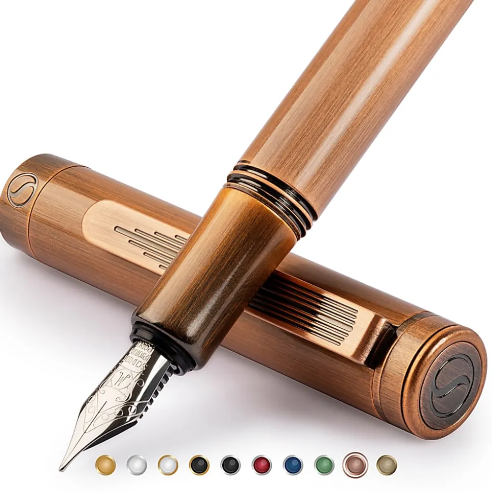 Scriveiner EDC Luxury Fountain Pen, Medium Nib, 0.7 mm, Copper Barrel, Black And Blue