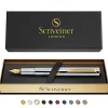 Scriveiner EDC Luxury Fountain Pen, Medium Nib, 0.7 mm, Silver Chrome Barrel, Black And Blue