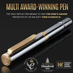 Scriveiner EDC Luxury Fountain Pen, Medium Nib, 0.7 mm, Silver Chrome Barrel, Black And Blue