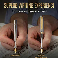 Scriveiner EDC Luxury Fountain Pen, Medium Nib, 0.7 mm, Silver Chrome Barrel, Black And Blue