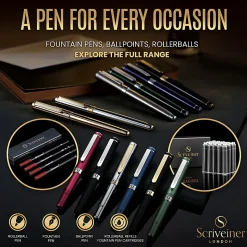 Scriveiner EDC Luxury Fountain Pen, Medium Nib, 0.7 mm, Black Barrel, Black And Blue
